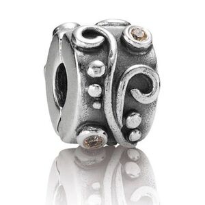 Authentic Retired Pandora ‘Champagne Tendril’ Oxidized S925 Ale CZ Clip Charm